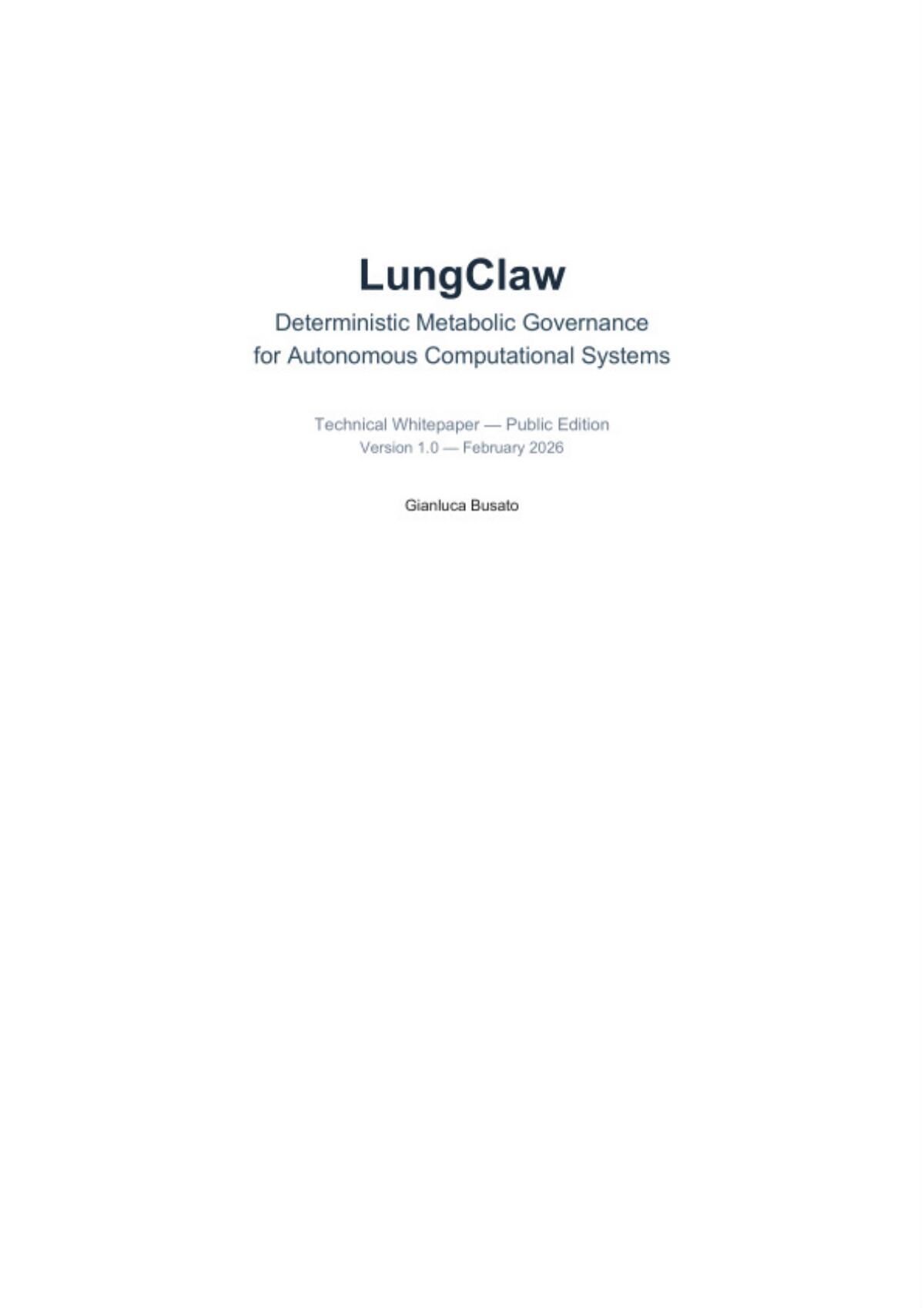 Cover of the LungClaw deterministic metabolic governance white paper